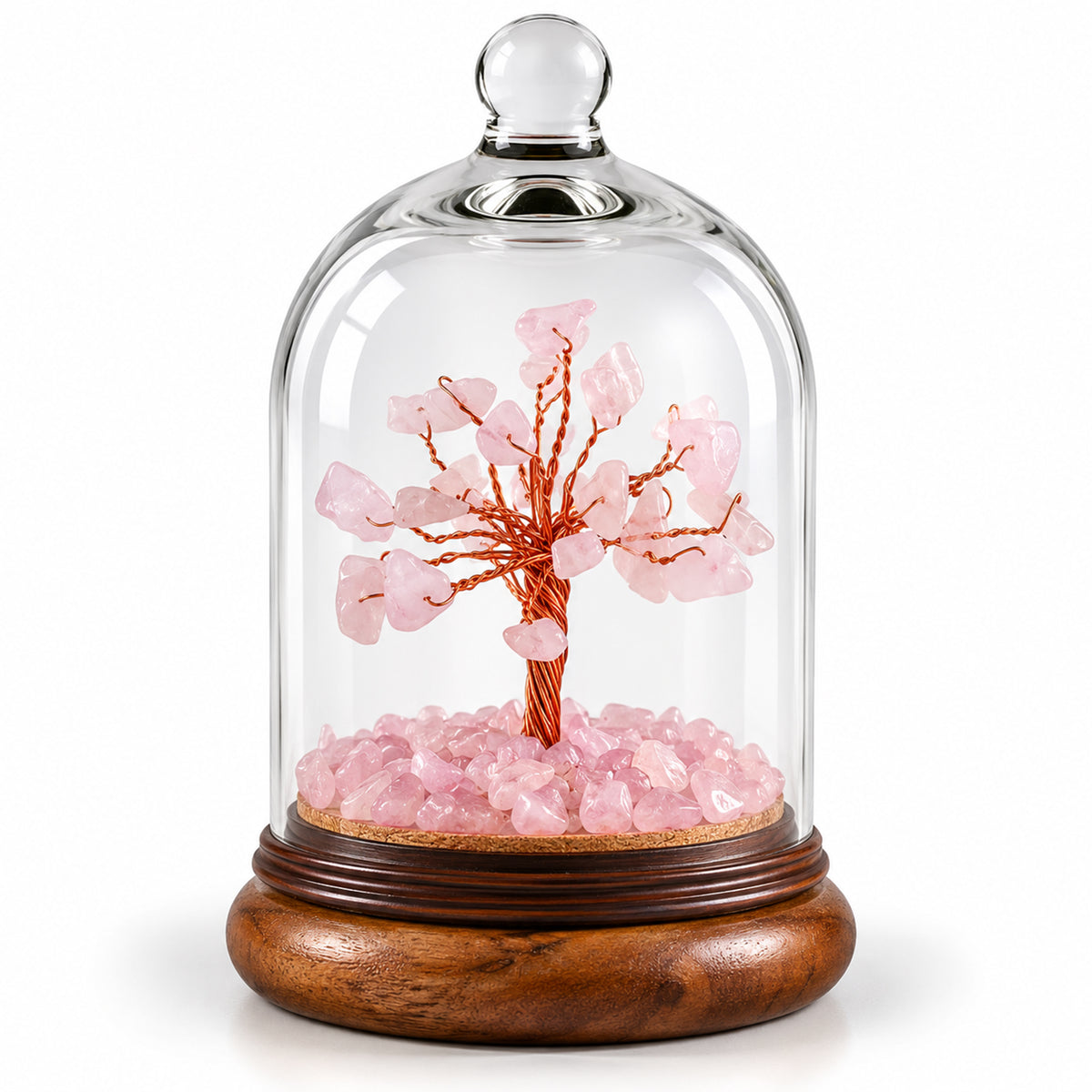 healing crystal tree rose quartz pink with dome