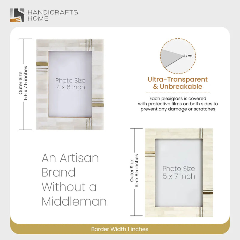 Size Chart for Picture Frame West Coast Barbara Collection Bone & Brass Inlay white – 2 Sizes