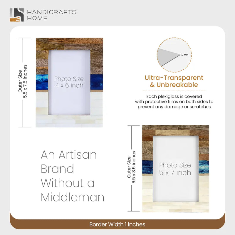 Size Chart for Picture Frames West Coast Malibu Collection Wood Bone Inlay Brass Brown White 4x6 5x7