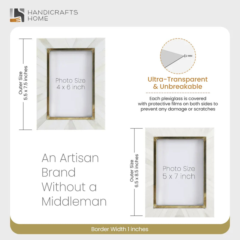 Size Chart for Picture Frames West Coast Monica Collection Bone Inlay Brass Brown White 4x6 5x7