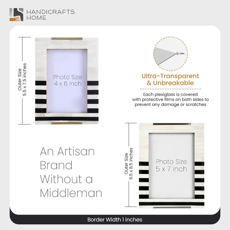 Size Chart for Picture Frames West Coast Naples Collection Bone Resin Inlay Brass Black White 4x6 5x7