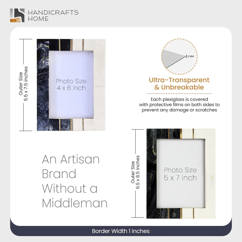 Size Chart for Black White Resin Brass Inlay Picture Frame Tabletop 4x6 5x7