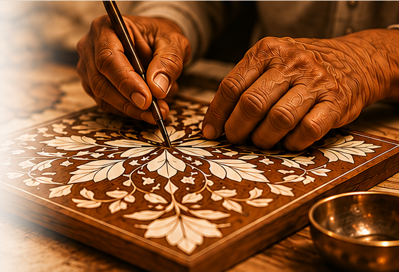 Artisan handcrafting an inlay design